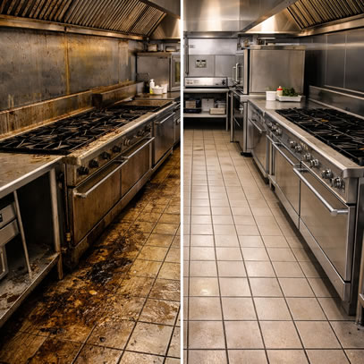 Before and after professional commercial restaurant kitchen cleaning